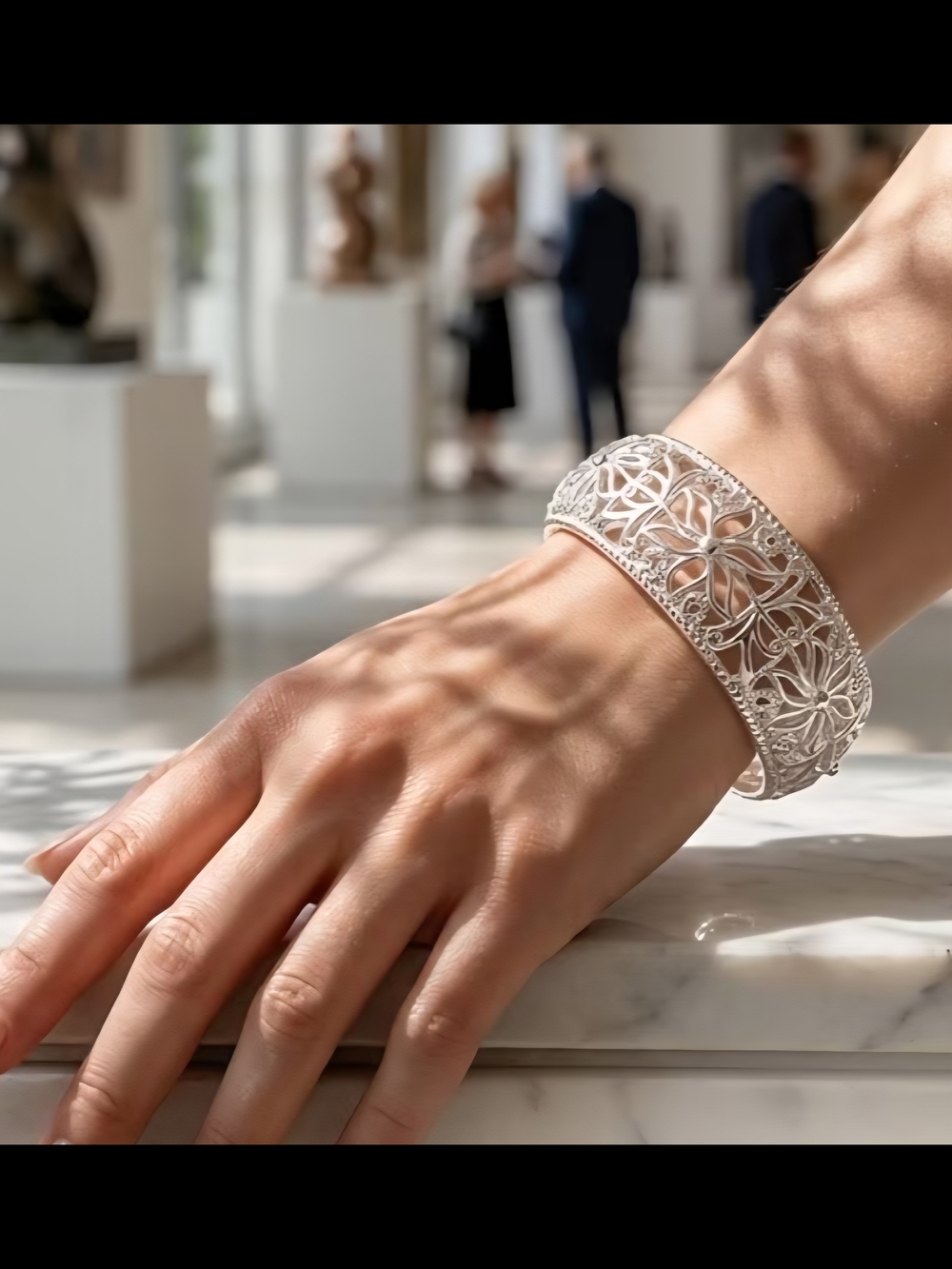 Elegant Sterling Silver Filigree Bangle Bracelet